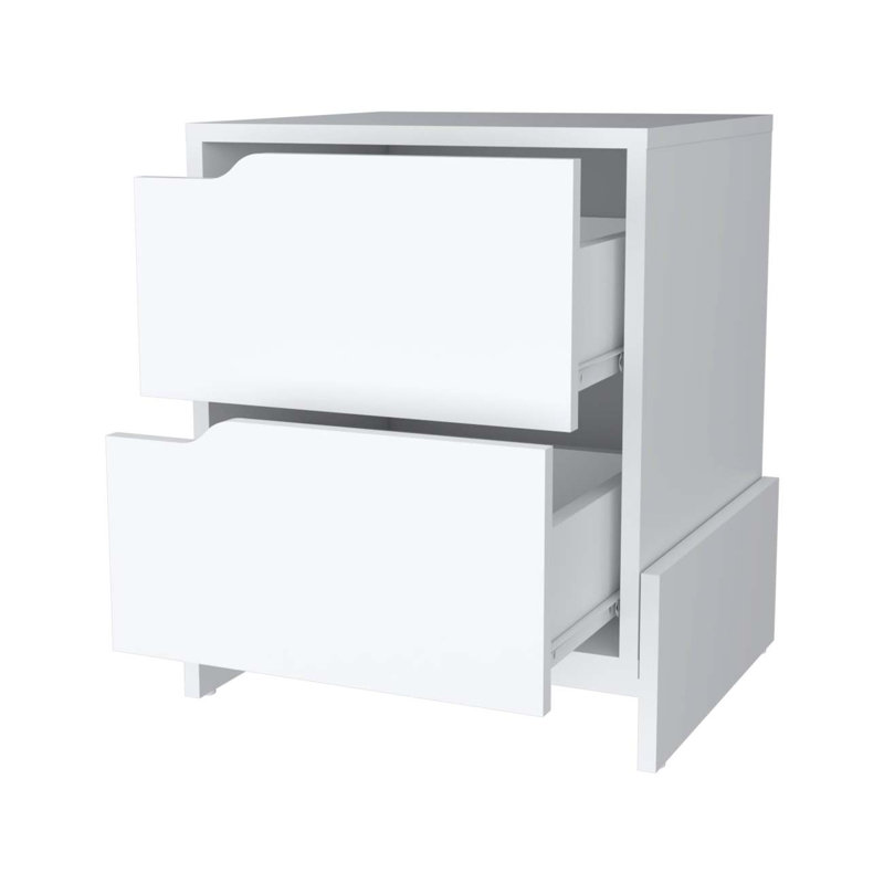 Lovell Nightstand With Sturdy Base And 2-Drawers, White/Natural
