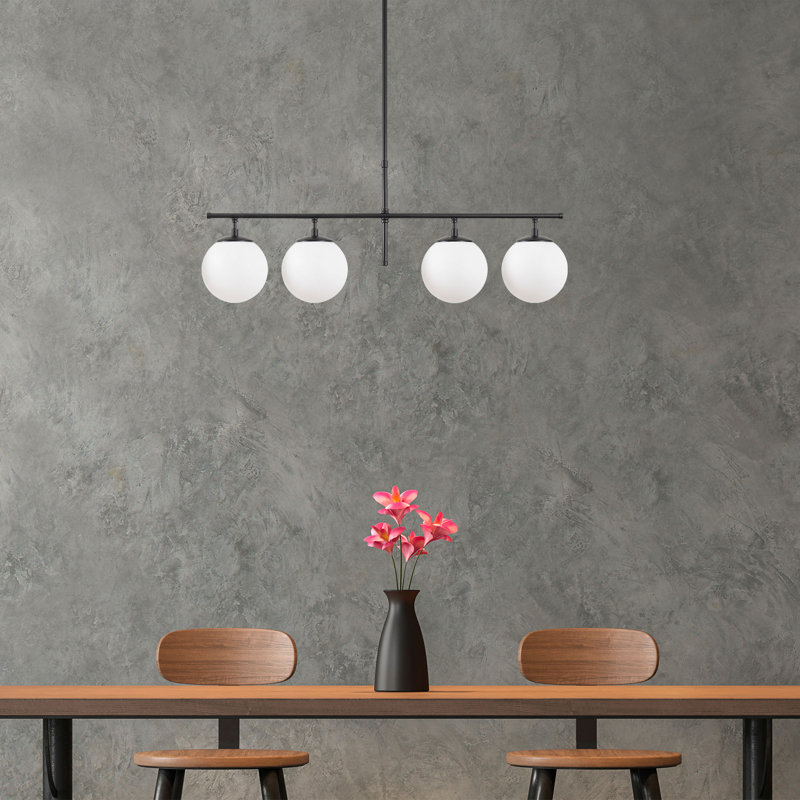 Lustre industriel moderne, hauteur réglable, noir et crème | Corps en métal, 31,9 x 5,9 x 14,2-29,9 pouces | 4 x E14 de 40 W maximum, IP20 | Parfait pour la salle à manger, le salon et le vestibule | Design scandinave élégant