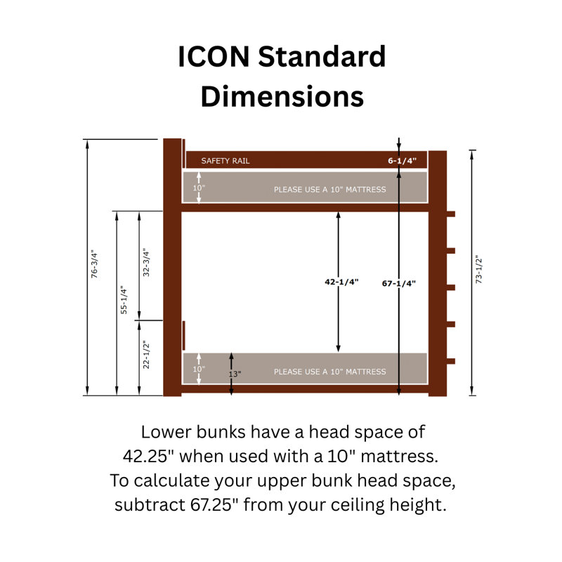 ICON Standard - Bunk Bed, Ladder Location A, Full, Dove Gray, Ladder on the Right (Location A)