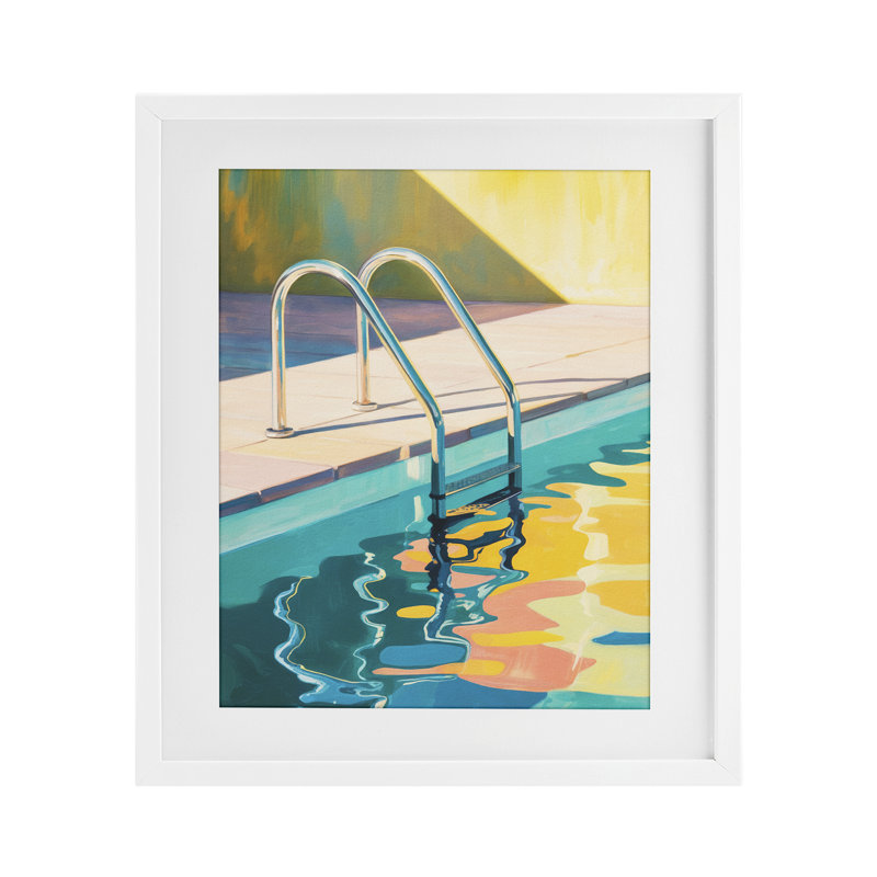 «Pool Ladder At Sunset», reproduction encadrée sous verre, design par Andreas Magnusson, H 21 po x l 17 po