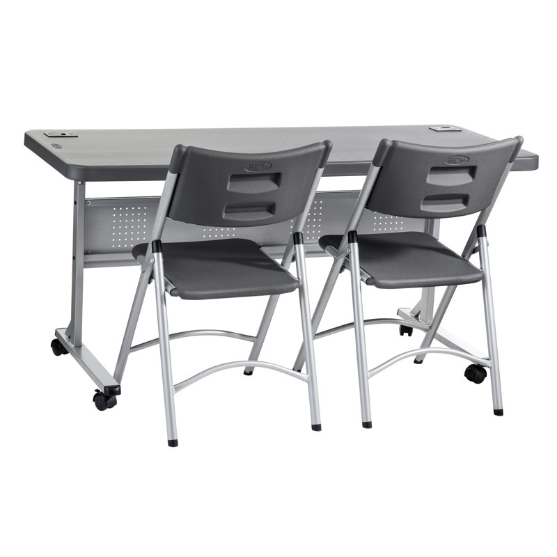 Charcoal Gray Polypropylene Flip Top Training Table with Casters