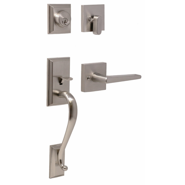 Transitional Handleset with Deadbolt and Philtower Door Lever and Mayo Rosette
