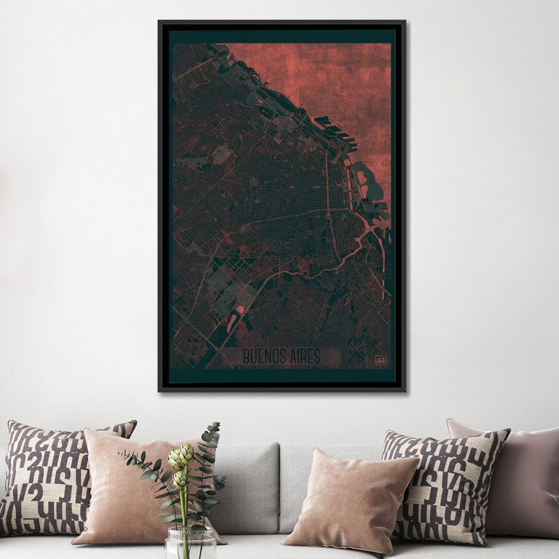 « buenos aires infrarouge urban blueprint map », impression sur toile, H 48 po x l 32 po x P 1,5 po, Toile avec cadre noir