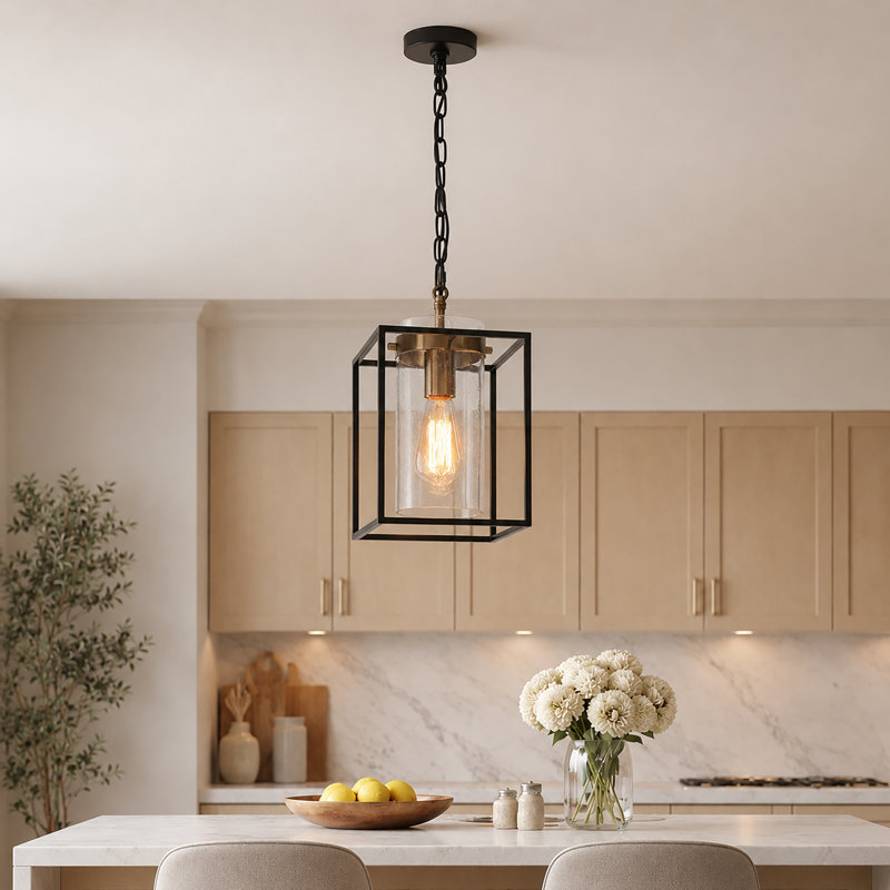 1-Light Kitchen Island Pendant  With Lantern Geometric Shape Dimmable