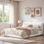 Lit plateforme tapissier avec base en bois naturel et coutures verticales-1402360783