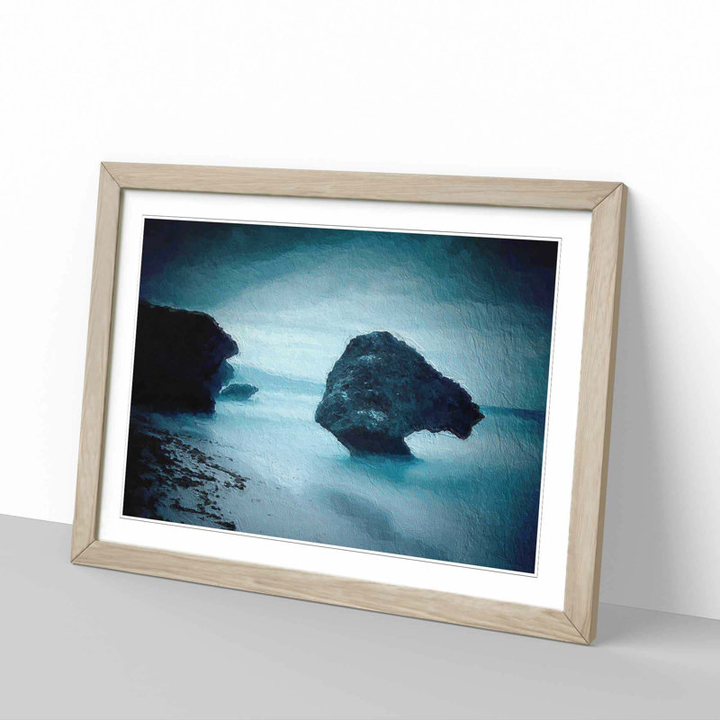 Rock Formations upon a Beach in Barbados - Picture Frame Painting Print, 27cm H x 36cm W x 2cm D, Oak Framed