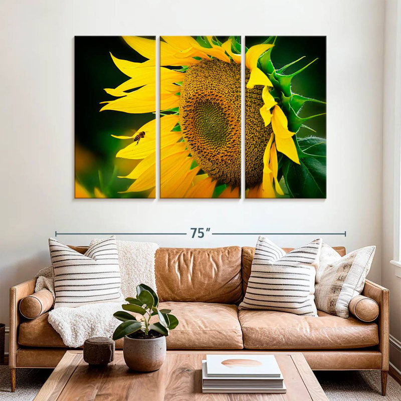 Abeille Harnek attirée par le tournesol, H 42 po x l 65 po