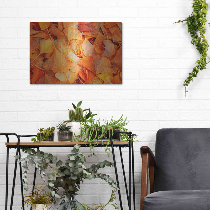 «Ginkgo Fall» par Philippe Sainte-Laudy, art mural en métal Luxe, H 12 po x l 16 po