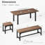Ensemble de table de salle à manger pour 4 à 6 personnes avec 2 bancs, grand ensemble de table de salle à manger extensible de 63 po pour 4 personnes, ensemble de table de cuisine avec structure en métal et panneau de fibres à densité moyenne, ensemble de table de salle à manger en bois pour 6