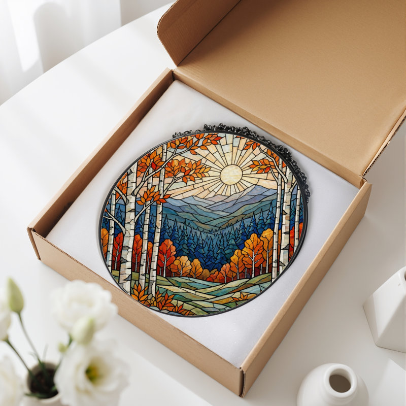 Panneau de vitrail 12 "H Autumn Landscape, H 12 po x l 12 po 