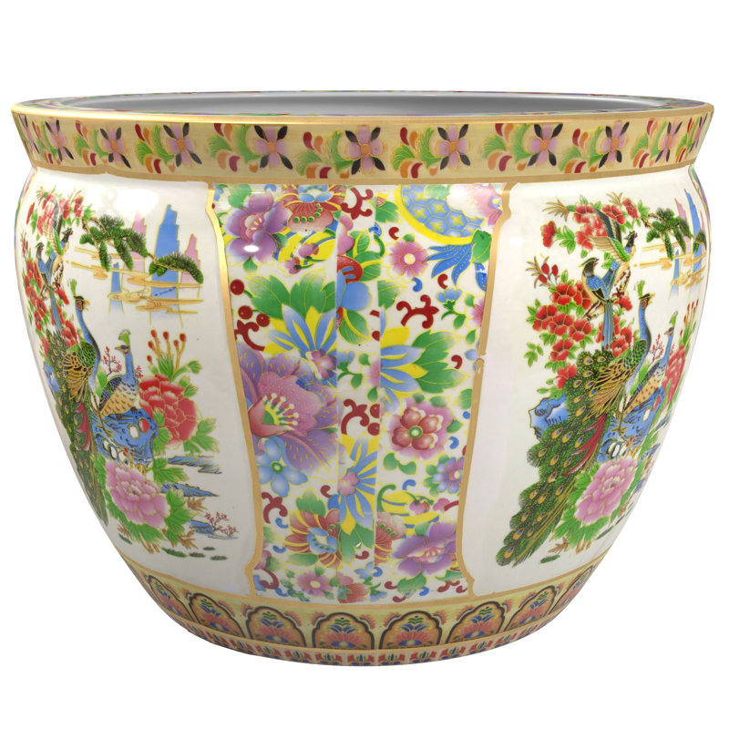 Urne en porcelaine Diandrea, H 16,5 po x l 20,5 po x P 20 po, Oiseaux et fleurs
