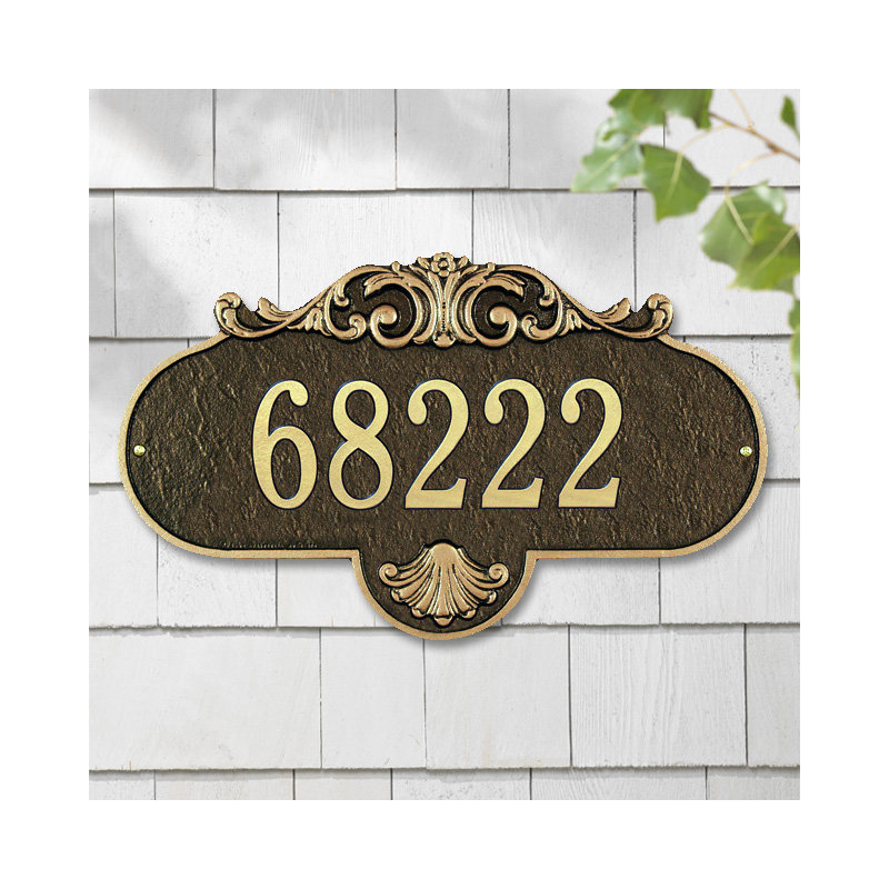 Rochelle 1-Line Wall Address Plaque, Yes, Black and Gold