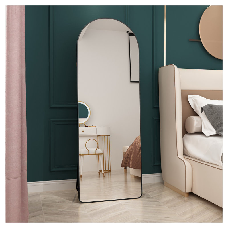 4th Generation Arched Full Length Mirror - Black Aluminum Alloy Frame Floor Standing & Wall Mounted Mirror for Bedroom, Bathroom, Clothing Store (65"x23")