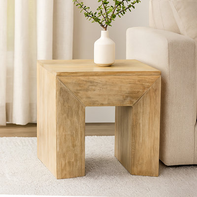 Table d'appoint Everette au fini naturel moderne sur bois de manguier massif