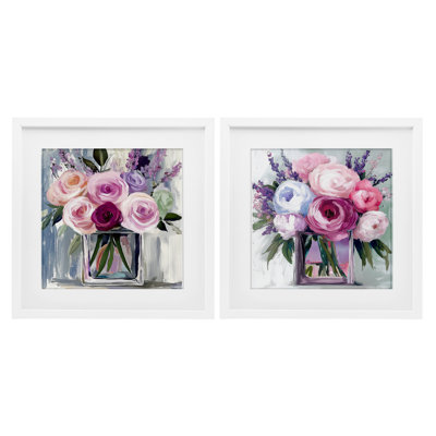 «Cubic Vases of Flowers», ensemble de 2 reproductions encadrées sous verre, Annabelle Hall