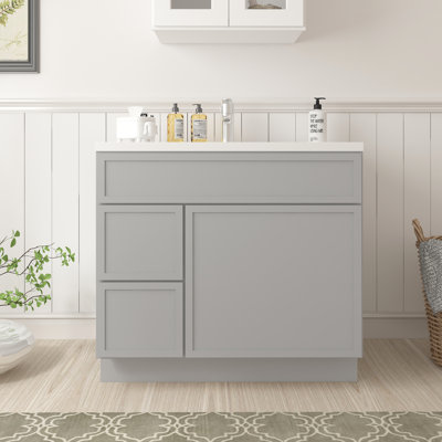36" W Birch Plywood Freestanding Single Base 2 Drawers Storage Cabinet with Soft Close Door
