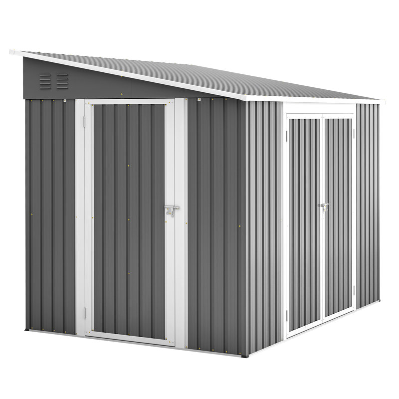 Abri de jardin JAXILYN 2,4 x 1,8 m en métal avec double porte verrouillable, porte latérale réglable et structure en aluminium, gris