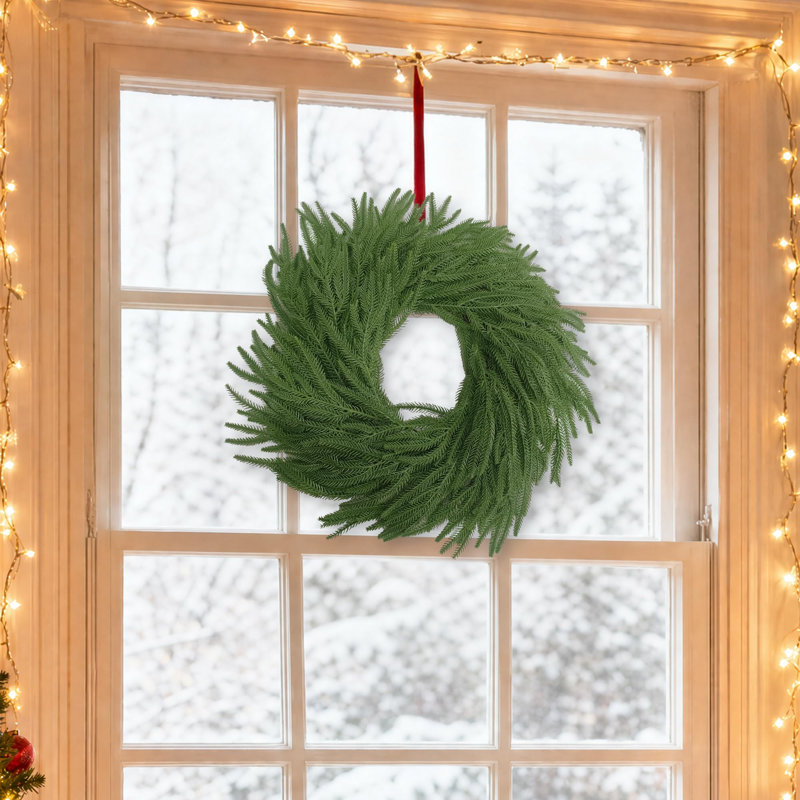 Couronne de pin de Norfolk, 61 cm (24 po), base de verdure réaliste à monter soi-même, tiges en fil de fer flexibles, pour intérieur et extérieur