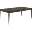 Table de salle à manger rectangulaire autoportante brun cendré avec rallonge et pieds fuselés décorés d'une virole, idéale pour le confort avec une finition foncée amovible sur une atmosphère chaleureuse