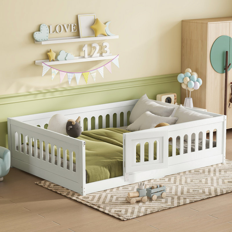 Floor Bed with Heightened Safety Guardrails and Door, Full / Double