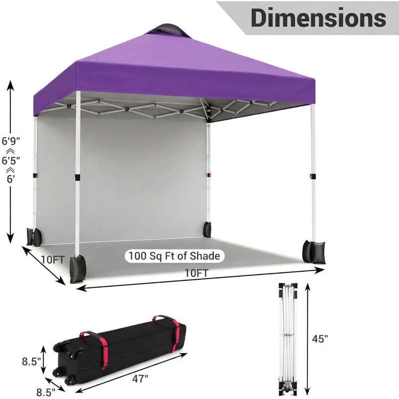 10x10 ft Instant Pop-Up Canopy with Removable Sidewalls, Portable Outdoor Tent with One-Push Setup, Waterproof Sun Shade for Party, Wedding, Backyard, Garden
