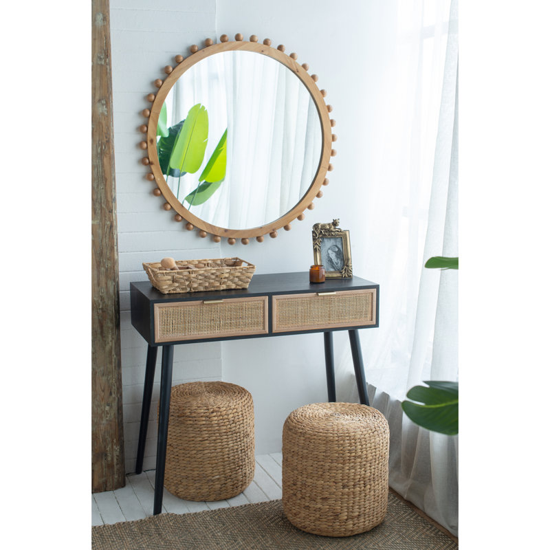 Miroir rond en bois à cadre perlé
