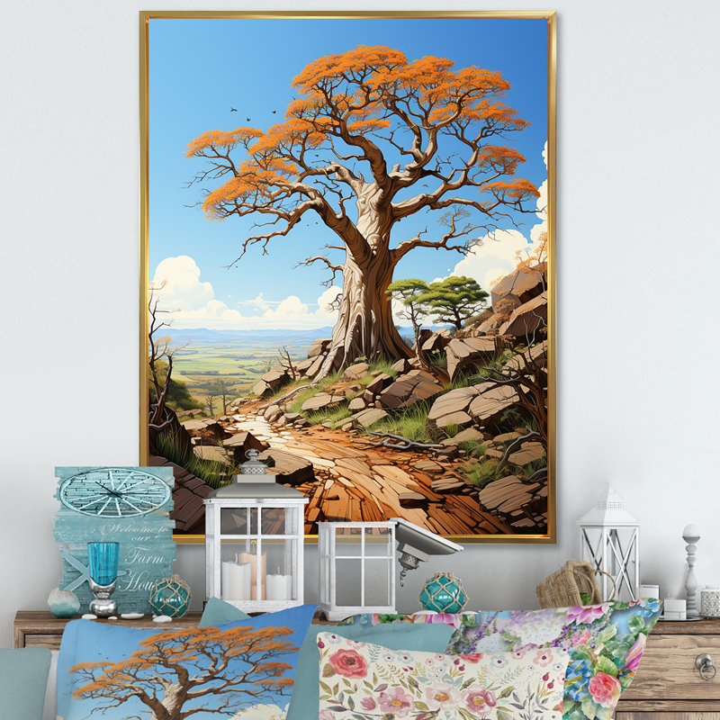 Représentation transparente de Baobab I sur toile, Cadre flottant doré, H 40 po x l 30 po x P 1,5 po
