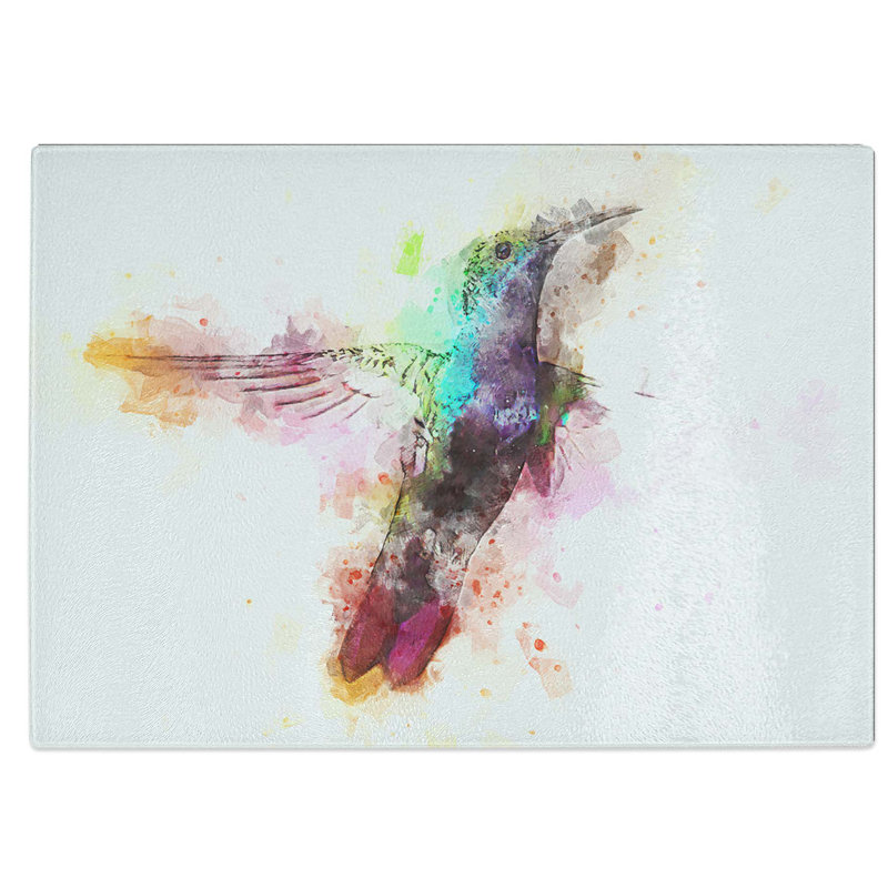 Glass Hummingbird Paint Splash in Abstract Chopping Board, 39 cm W x 28.5 cm L