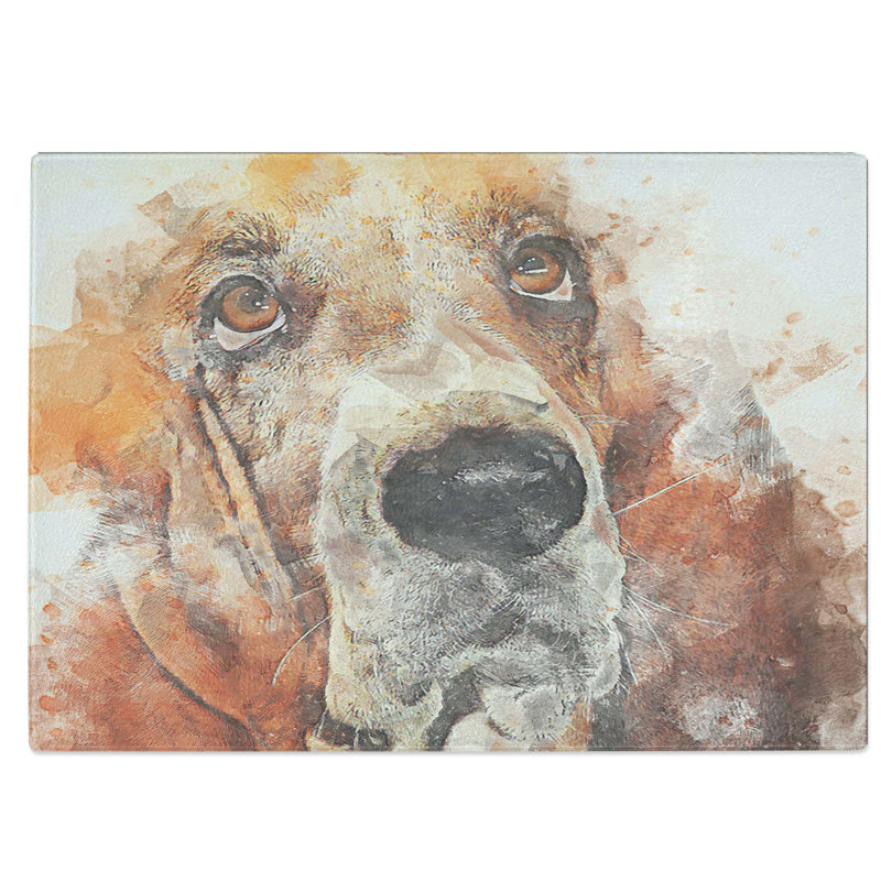 Tempered Glass Basset Hound Chopping Board, 28.5 cm W x 20 cm L