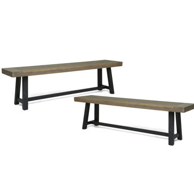 Dual - Toned Outdoor Bench In Wood, Slat Paneling, 18 Inches High, Rustic Charm Patio Two Toned, Classic H Stretcher, 14.5 Deep