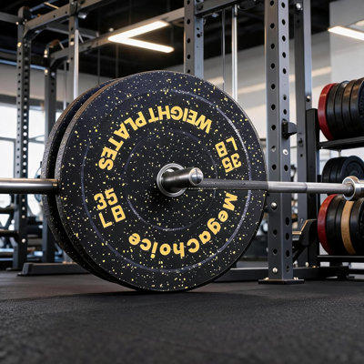 2 Inch Black Rubber Bumper Weight Plate Pairs 35 LB. 50mm Reinforced Steel Insert. Shock-Absorbing Quiet  Plates for Home Gym Powerlifting & Strength Training
