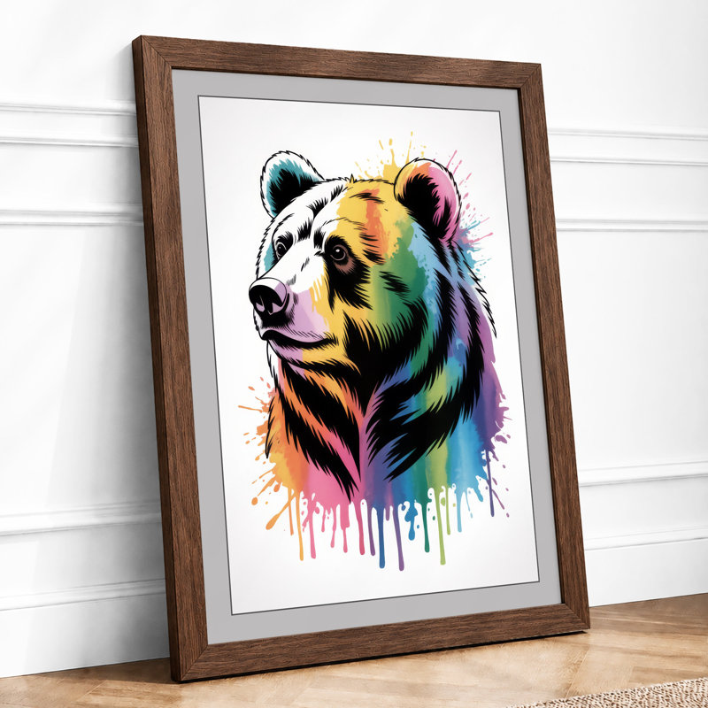 Chromatic Bear Modern - Framed Print, Walnut, A4 - 29.7 x 21.0 cm