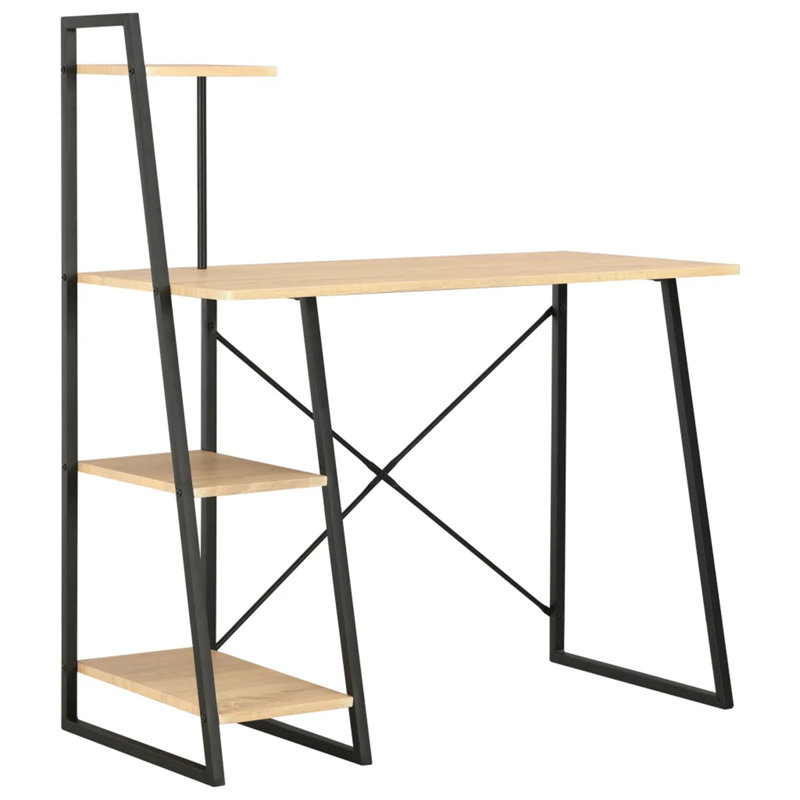 Abrienda Metal Base Writing Desk, Oak, Black