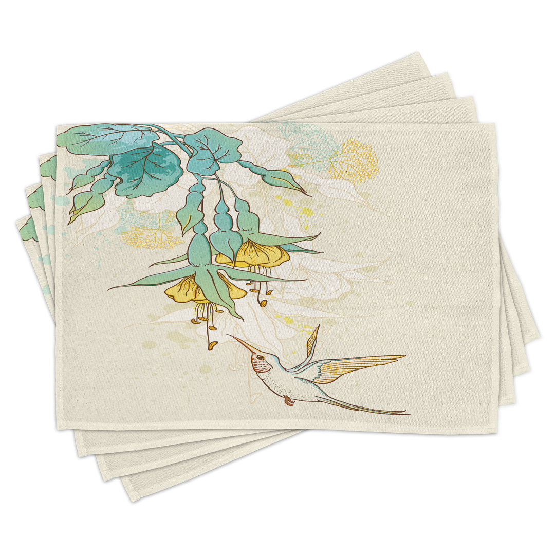 Platzdeckchen 4er-Set, Colibri Exotische Pflanze, Teal Yellow