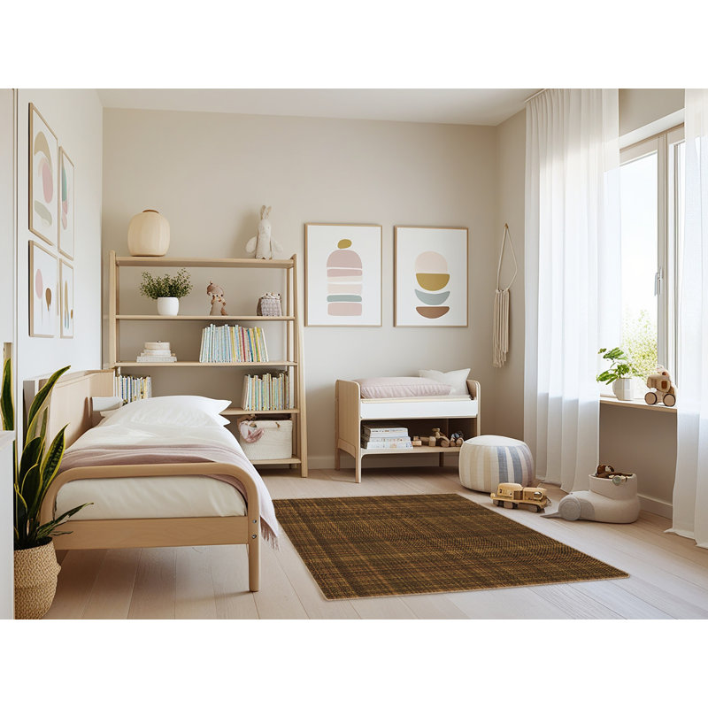 Tapis orange en laine à carreaux, Rectangle 3 pi x 5 pi