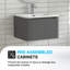Armoire de salle de bain murale 24 po avec lavabo flottant mural et tiroir en céramique blanche-870919344-870919347