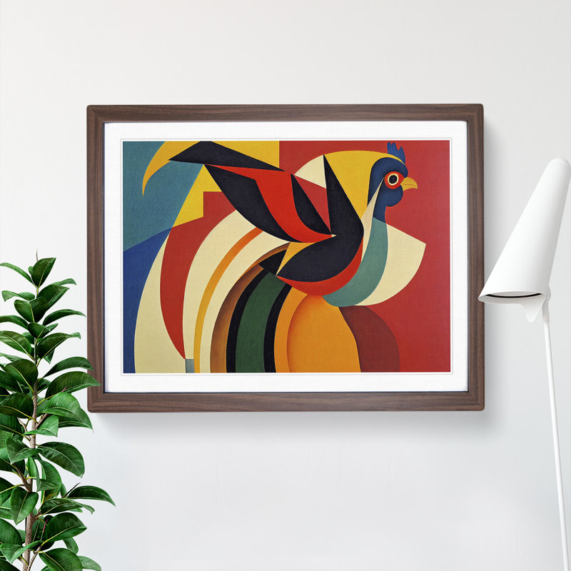 Rooster Abstract Vol.3 1 Piece Single Picture Frame Wall Art, 25cm H x 34cm W x 2cm D, Walnut Framed