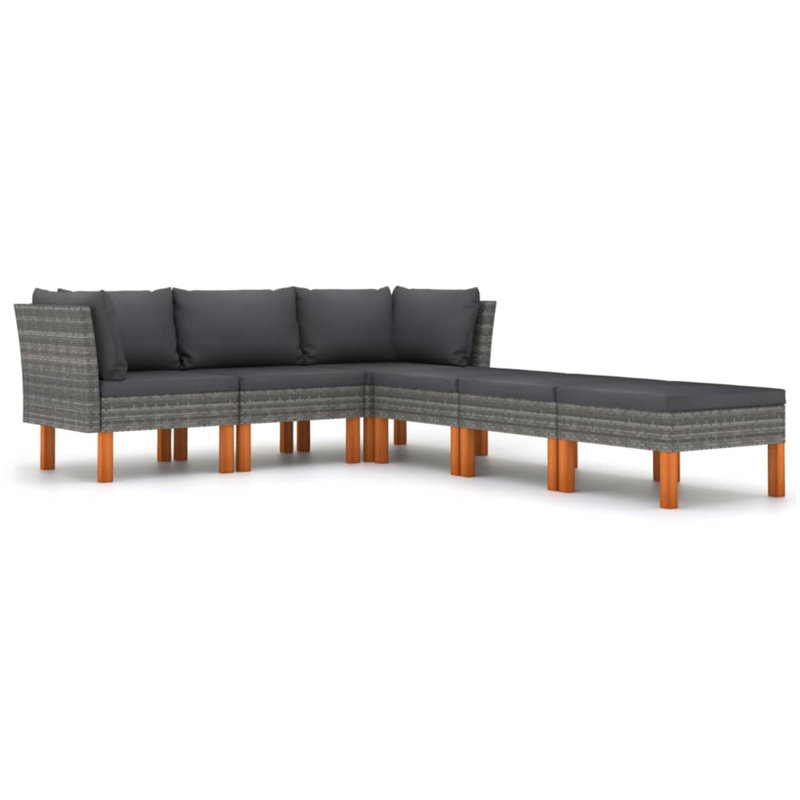 Brause 23.6" Wide Eucalyptus Square Patio Sectional Set with Cushions, Gray, 6, 2x corner + middle+ 3x footrest