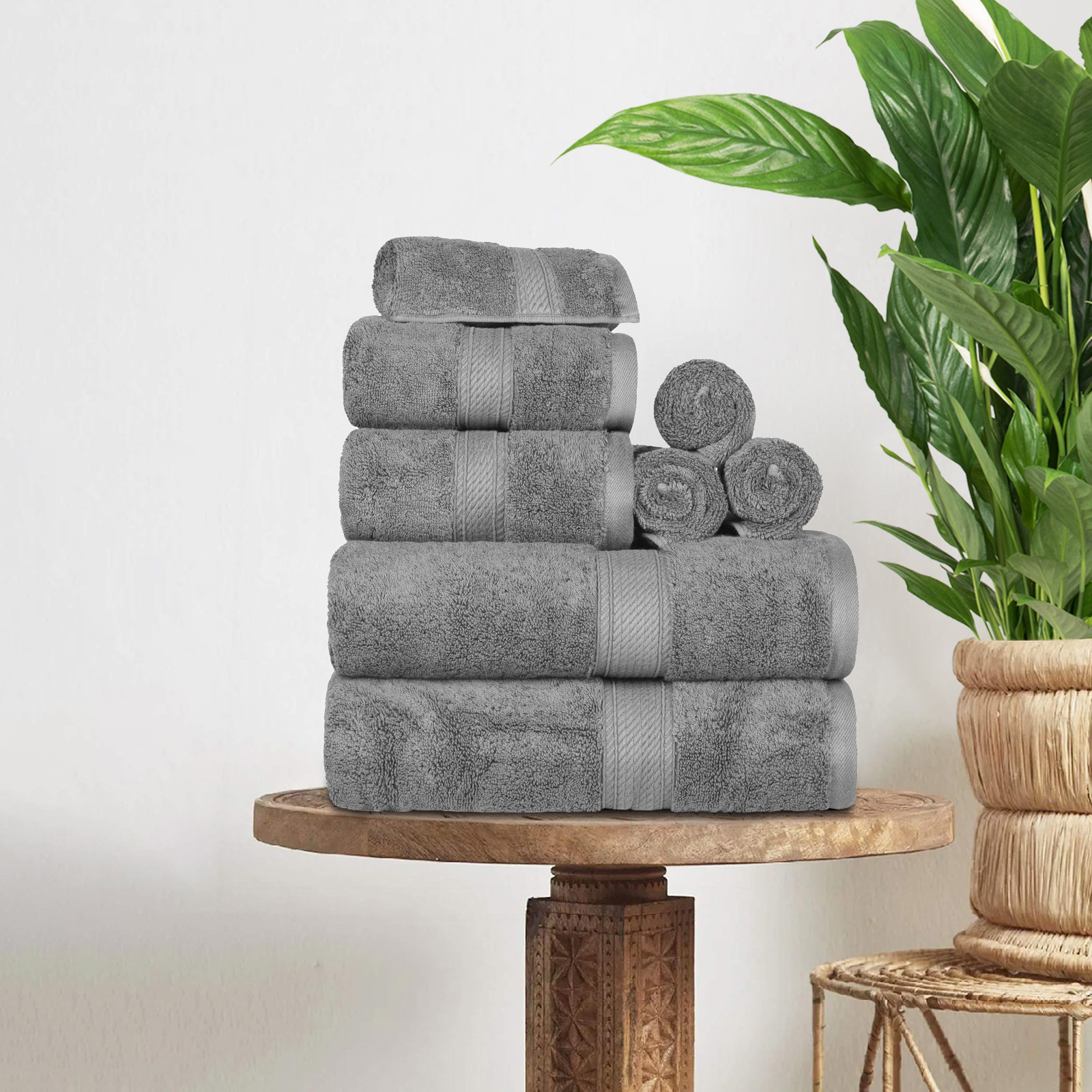 Renata 8-Piece Egyptian Cotton Towel Set, Charcoal