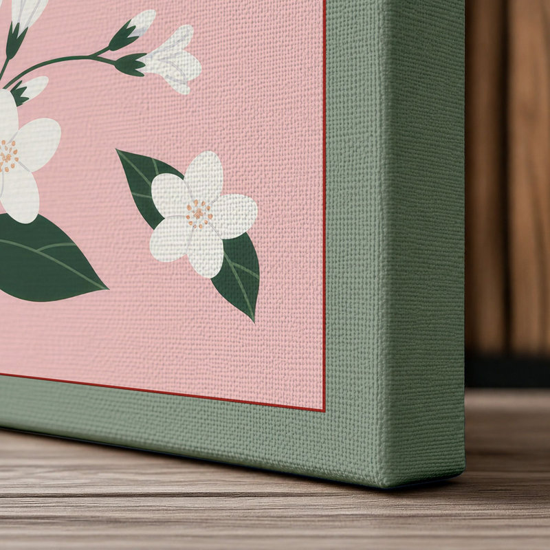 White Flowering Stems Botanical - Wrapped Canvas, 24x16 - 61.0 x 40.6 cm, Sage Border