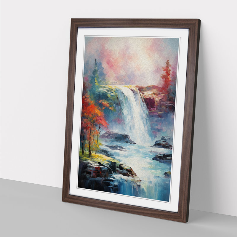 Waterfall Impressionism Art - Framed Print, 46cm H x 34cm W, Walnut Framed