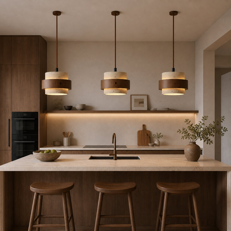 Modern Natural Stone And Wood Pendant Light