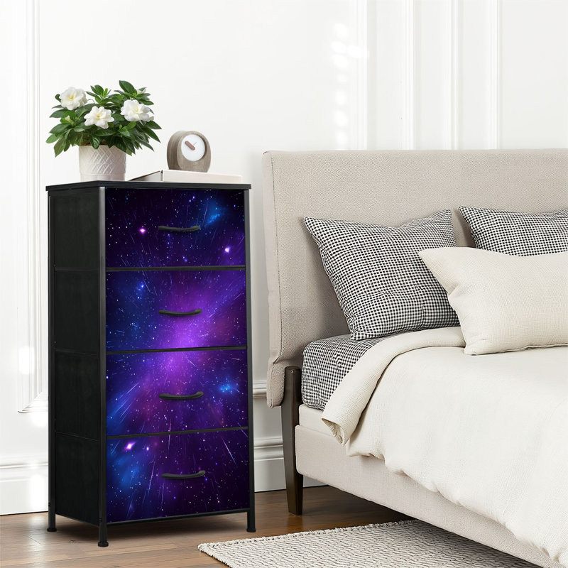 4 Drawer Dresser for Bedroom, Narrow Chest of Drawers, Wooden Top and Study Iron Frame 18"x37.5"-(WxH)