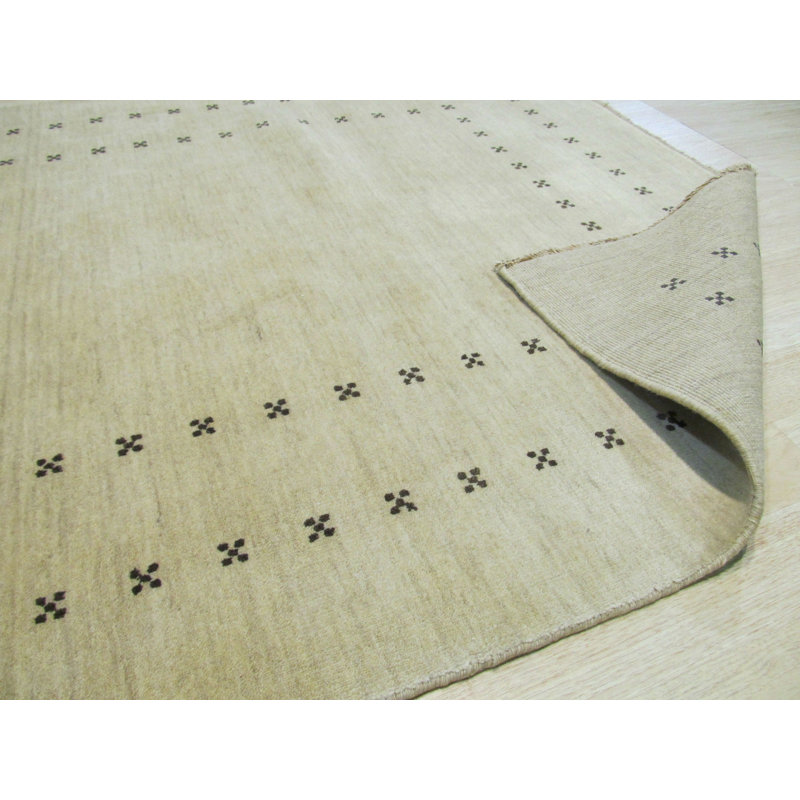 Ivory Hand-Knotted Wool Framed Field Geometric Modern Contemporary Carpet Rug, Rectangle 10' x 14'