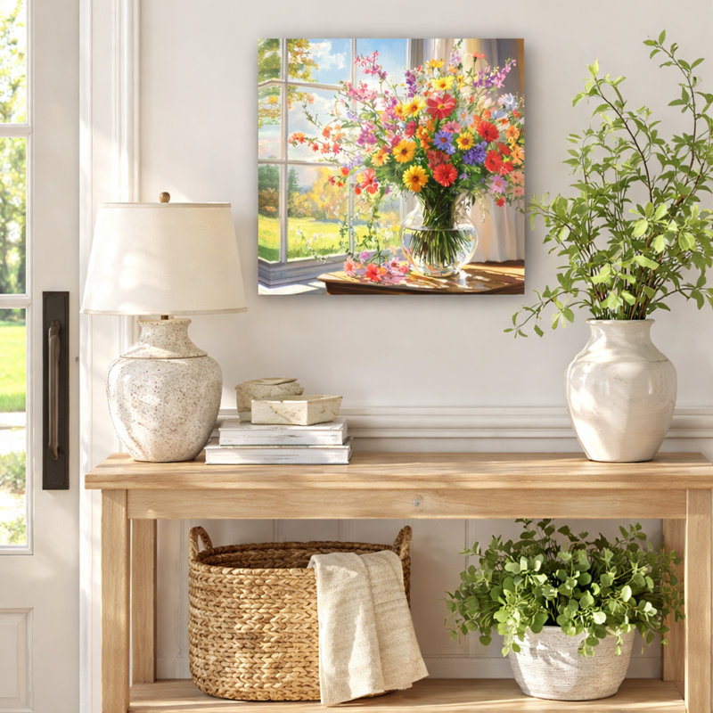 Printemps, fenêtre, jardin, toile tendue, art mural, 30"W x 30"H x 1.5"D