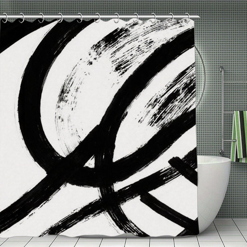 Rideaux de douche noir et blanc ligne de pinceau, 71 x 71