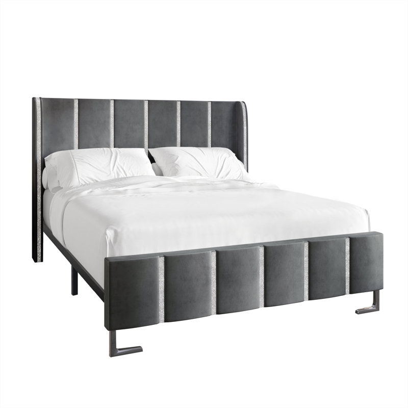 Lit tapissier standard à profil bas Laimdota, Gris clair, Très grand