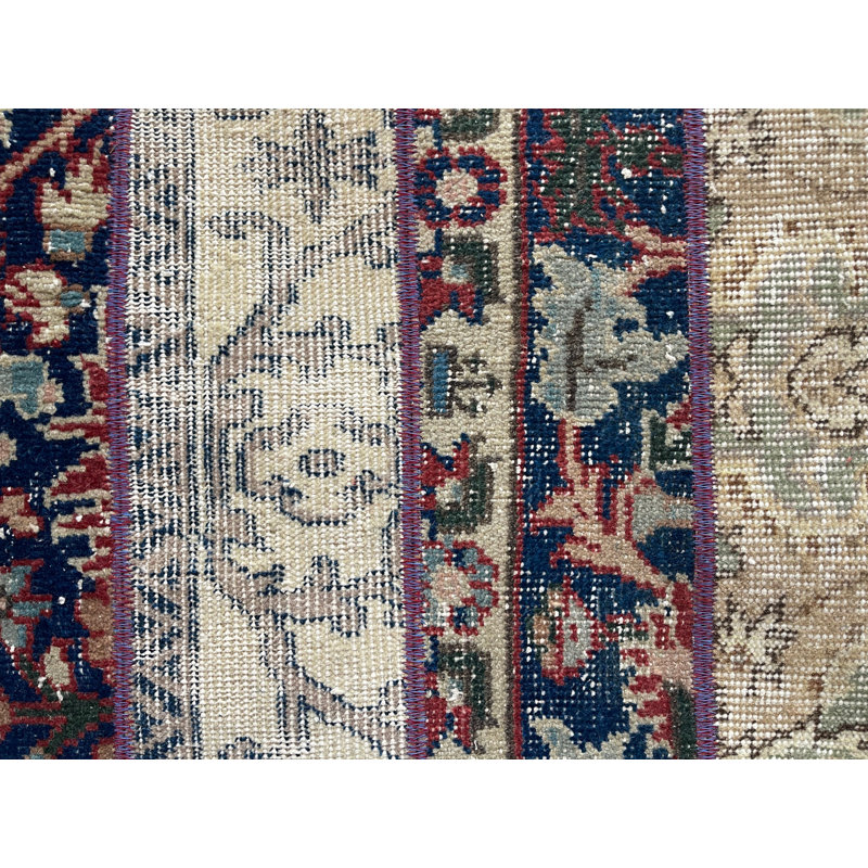 Classic Wool Patchwork Runner Rug, 23.6x62.6 Inches Blue