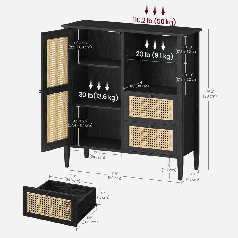 Leclair 31.5" W Manufactured Wood and Rattan Accent Cabinet with Adjustable Shelves , Ink Black