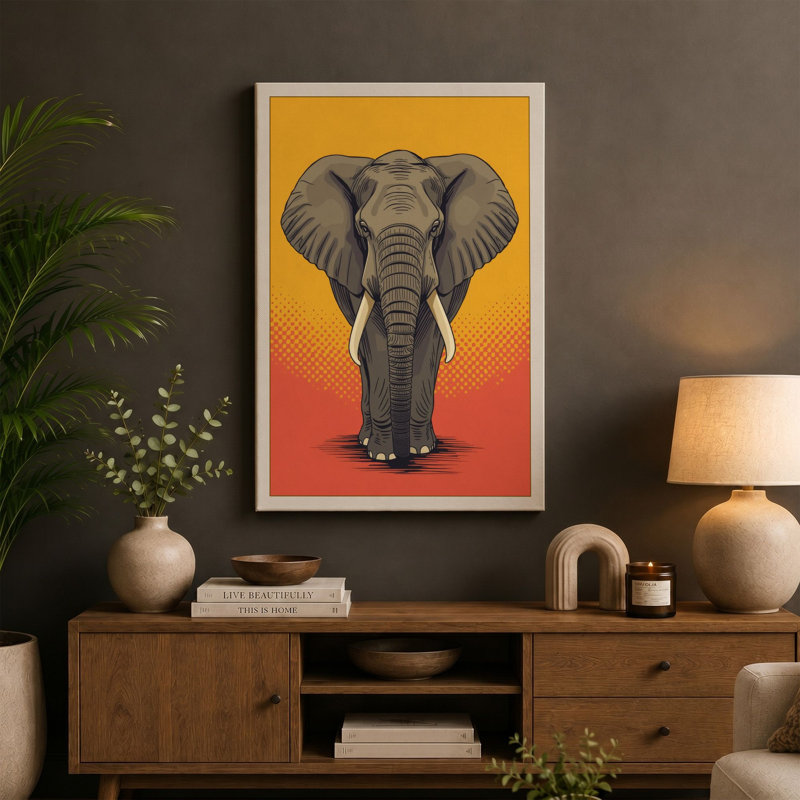 Elephant in Warm Light Modern - Wrapped Canvas, 30x20 - 76.2 x 50.8 cm, Cream Border